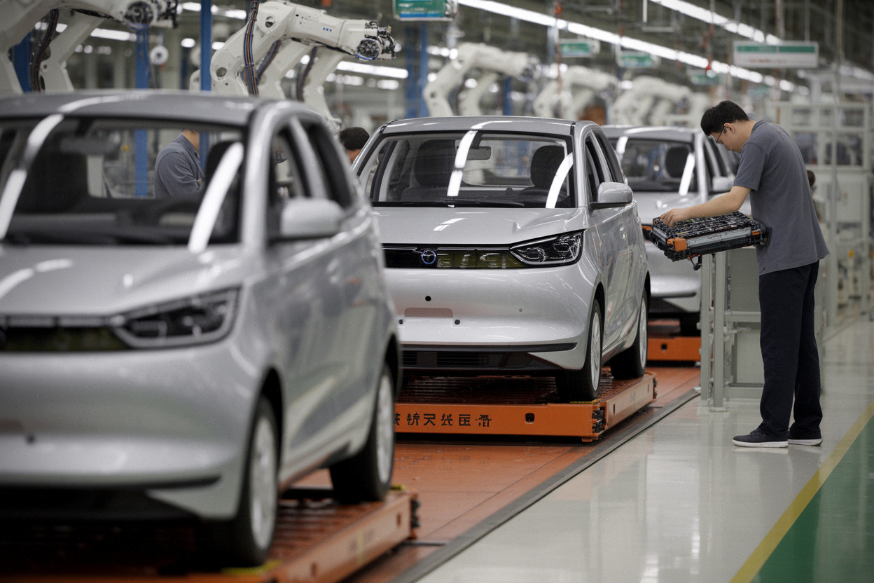 Chaîne de production chinoise dédiée aux voitures électriques compactes