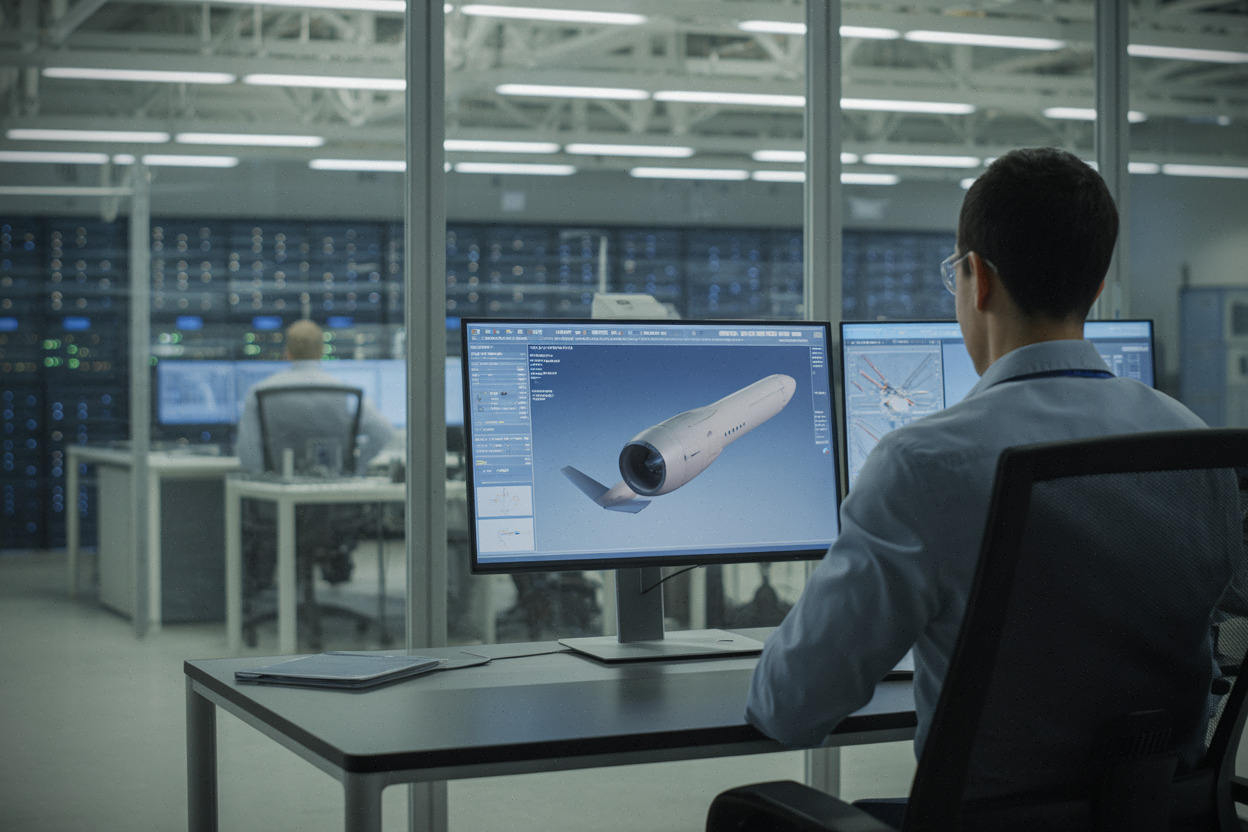 Ingénieur Airbus travaillant sur des données aéronautiques sensibles