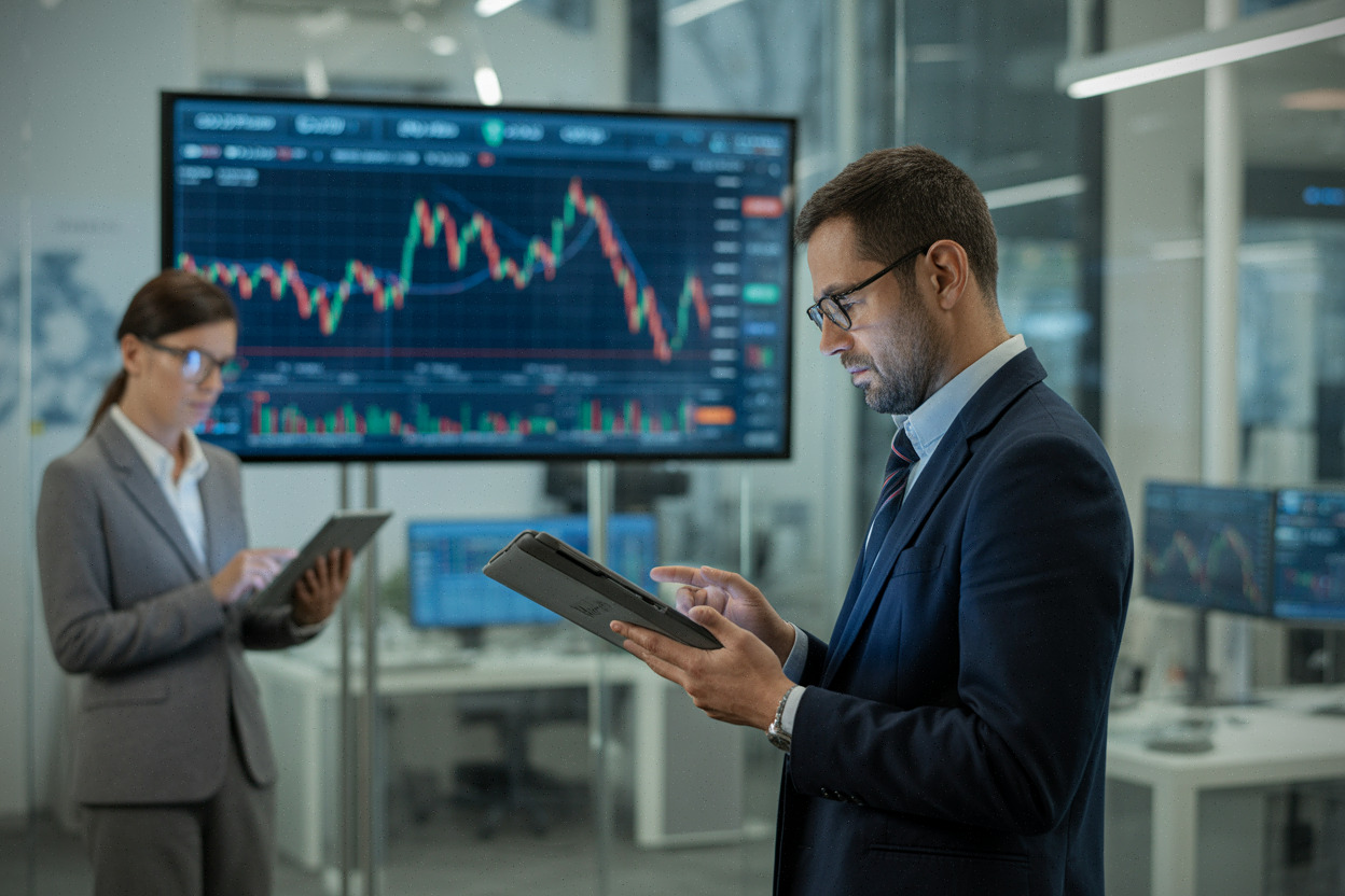 Gestionnaires analysant les marchés après les résultats de Google Cloud