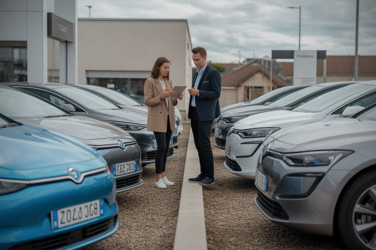 Acheteurs français comparant le prix des voitures électriques neuves