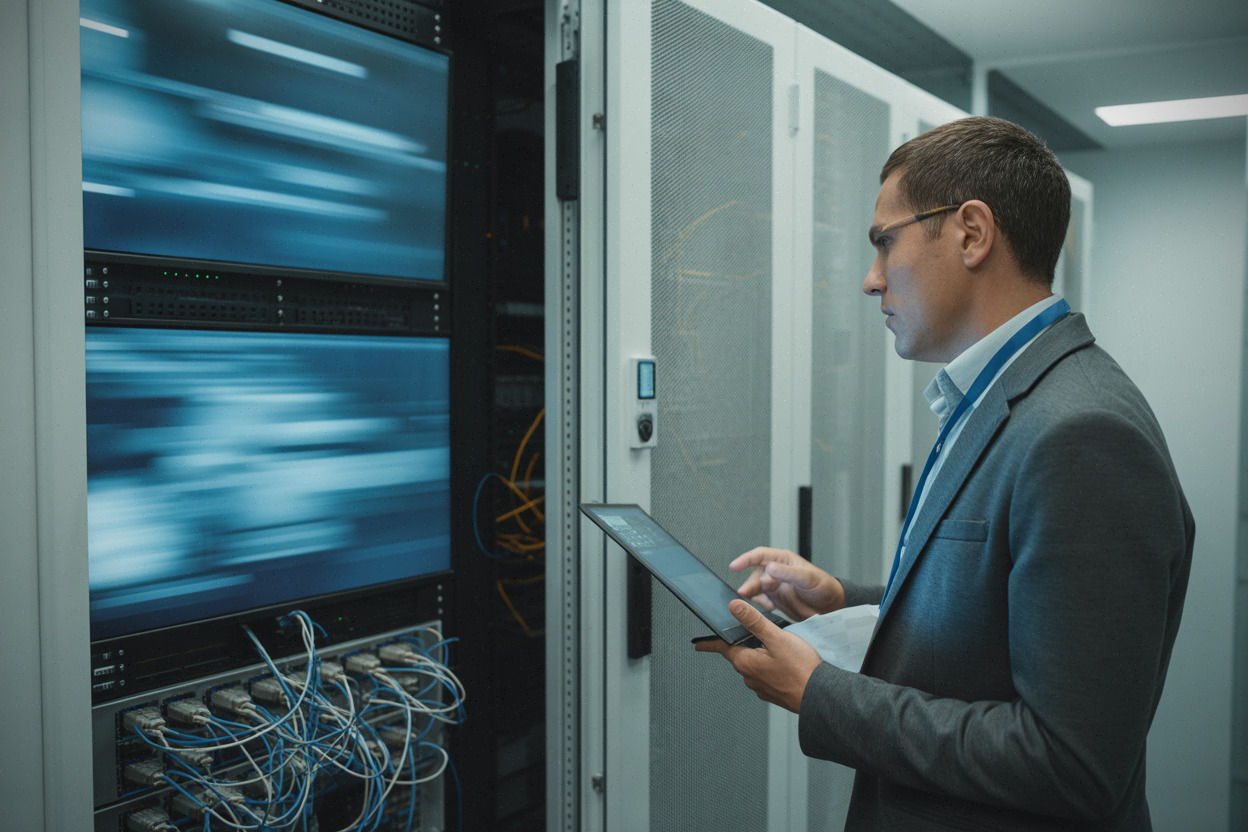 Salle serveur surveillée après une intrusion ransomware automatisée