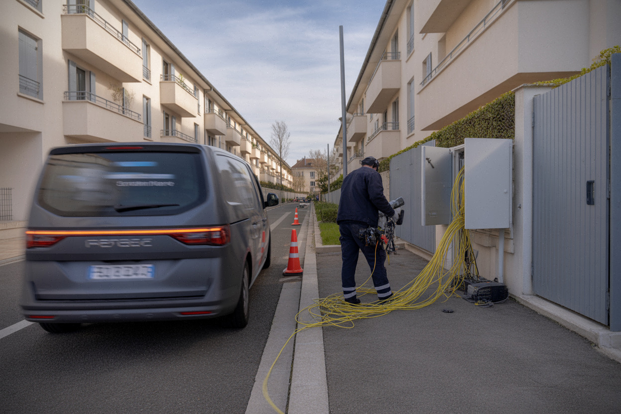 Technicien fibre optique illustrant les réseaux Free en France