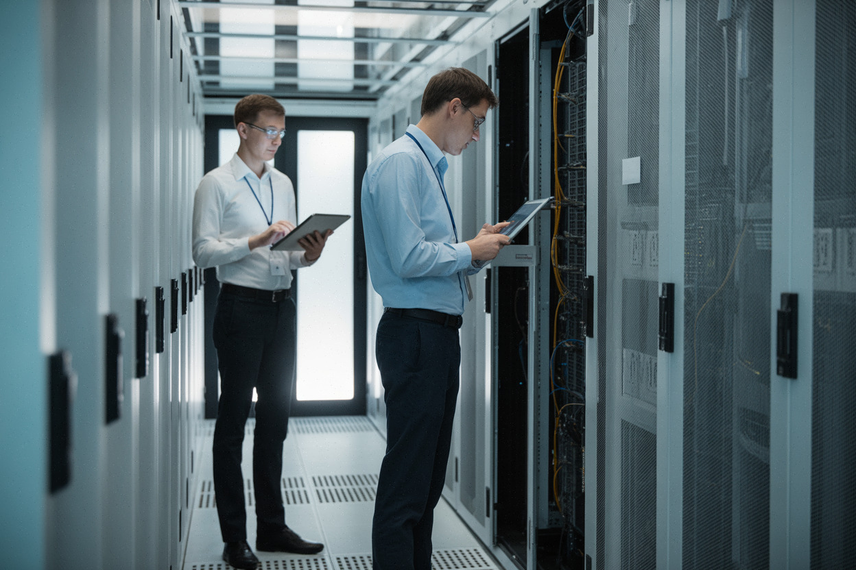 Centre de données cloud illustrant la croissance d'Azure et de l'IA