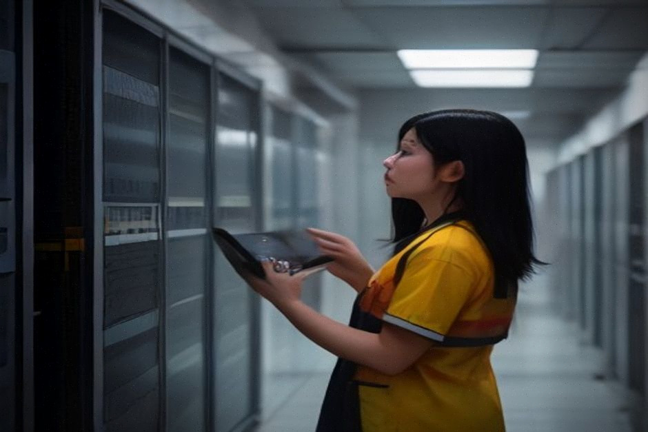 Ingénieur surveillant des serveurs cloud dans un centre de données moderne