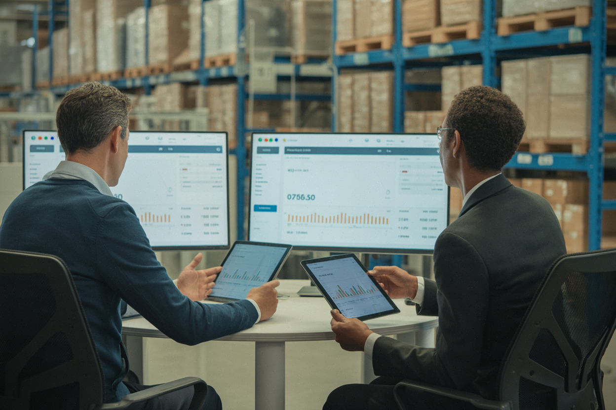Managers analysant factures et stocks avec un ERP cloud NetSuite