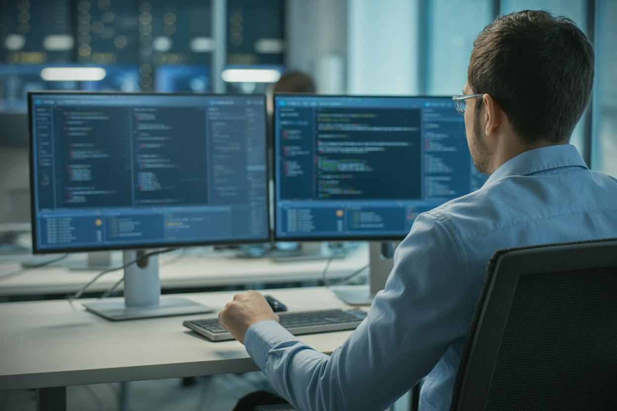 Développeur utilisant Python et SQL dans un bureau tech américain