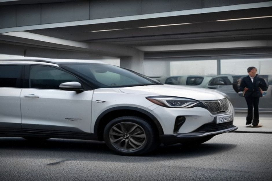 Acheteur vérifiant le prix d’un SUV électrique d’occasion