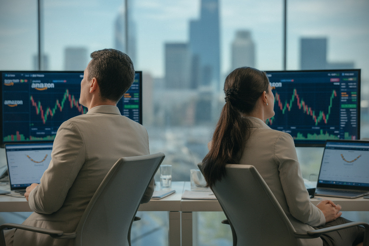 Analystes financiers suivant la hausse d’Amazon à Wall Street