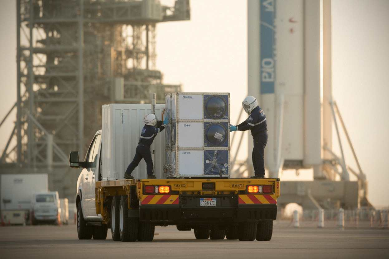 Préparation de satellites en orbite basse avant lancement spatial