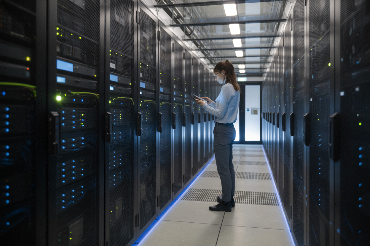 Centre de données moderne illustrant la croissance d’Azure et du cloud