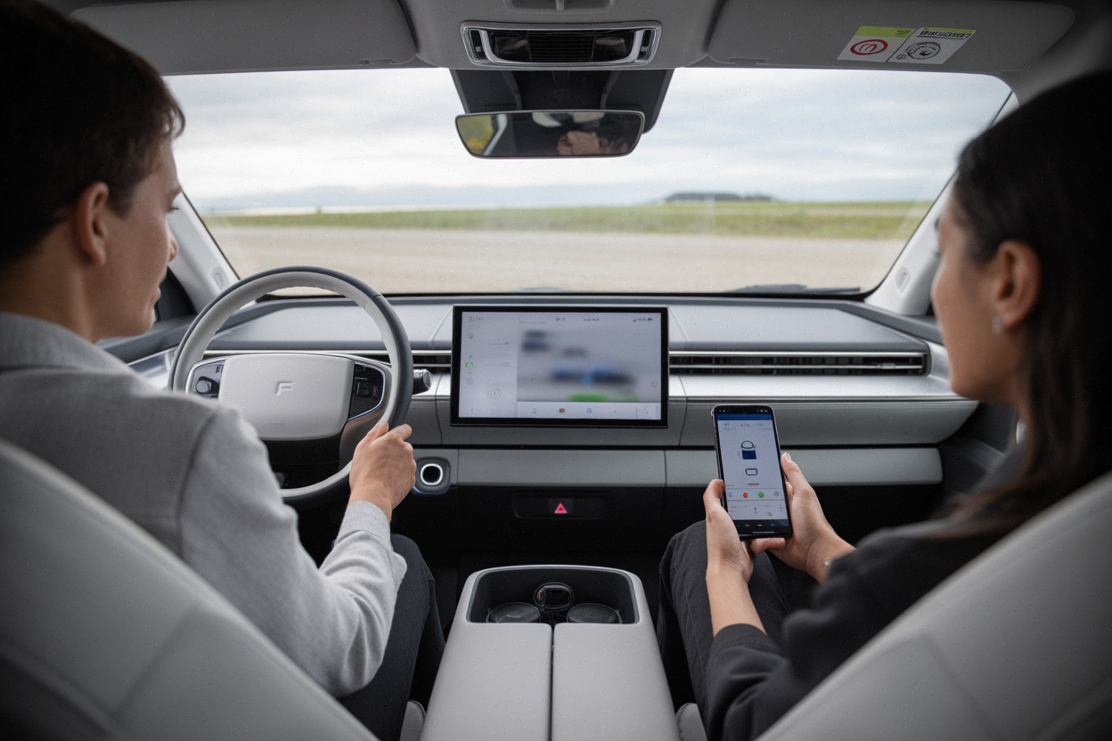 Logiciel embarqué dans un SUV électrique premium contemporain