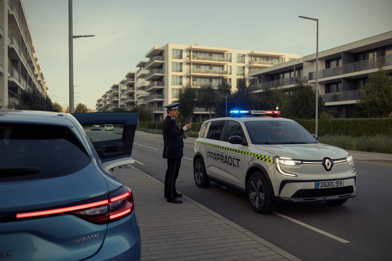 Patrouille locale en voiture électrique lors d'un contrôle routier