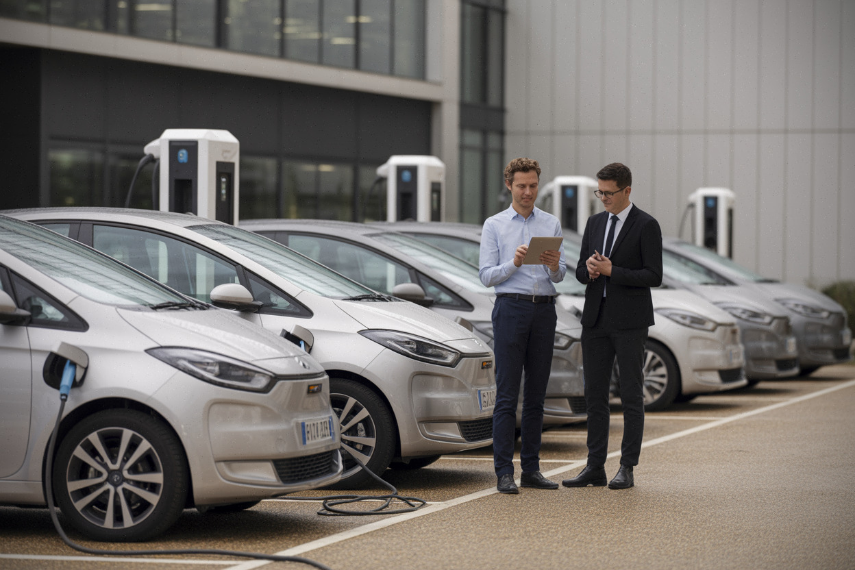 Flotte d’entreprise française équipée de voitures électriques en recharge