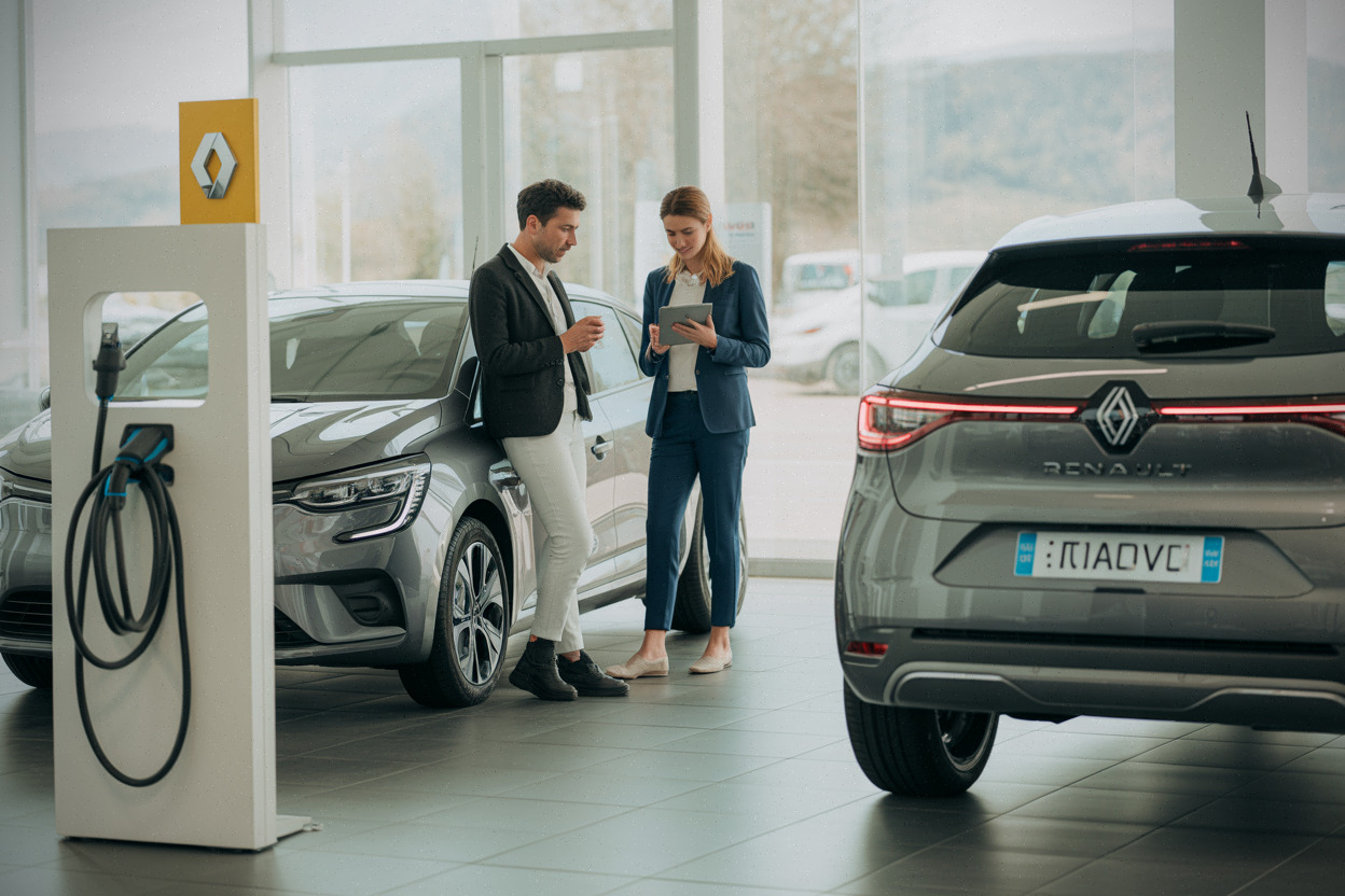 Gamme Renault électrique présentée dans une concession automobile française