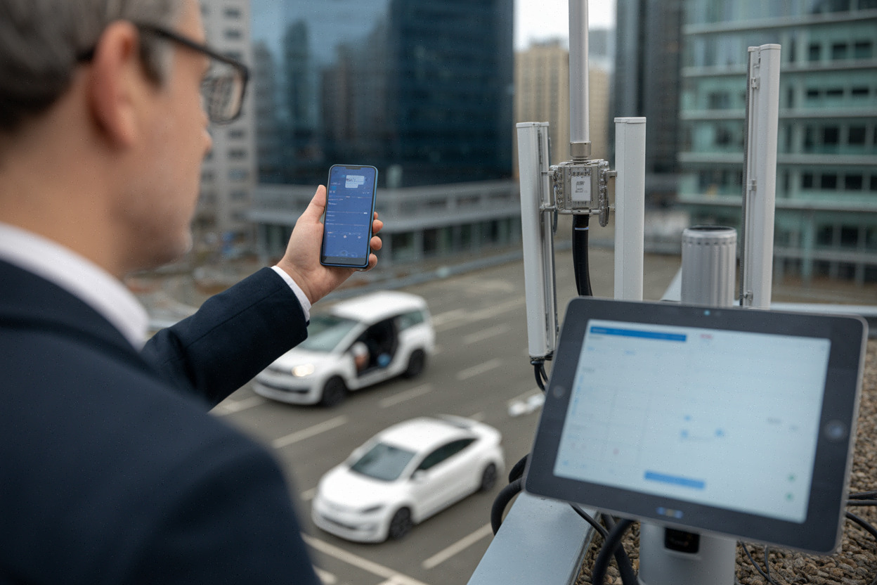 Test de connexion satellite directe vers smartphone en zone urbaine