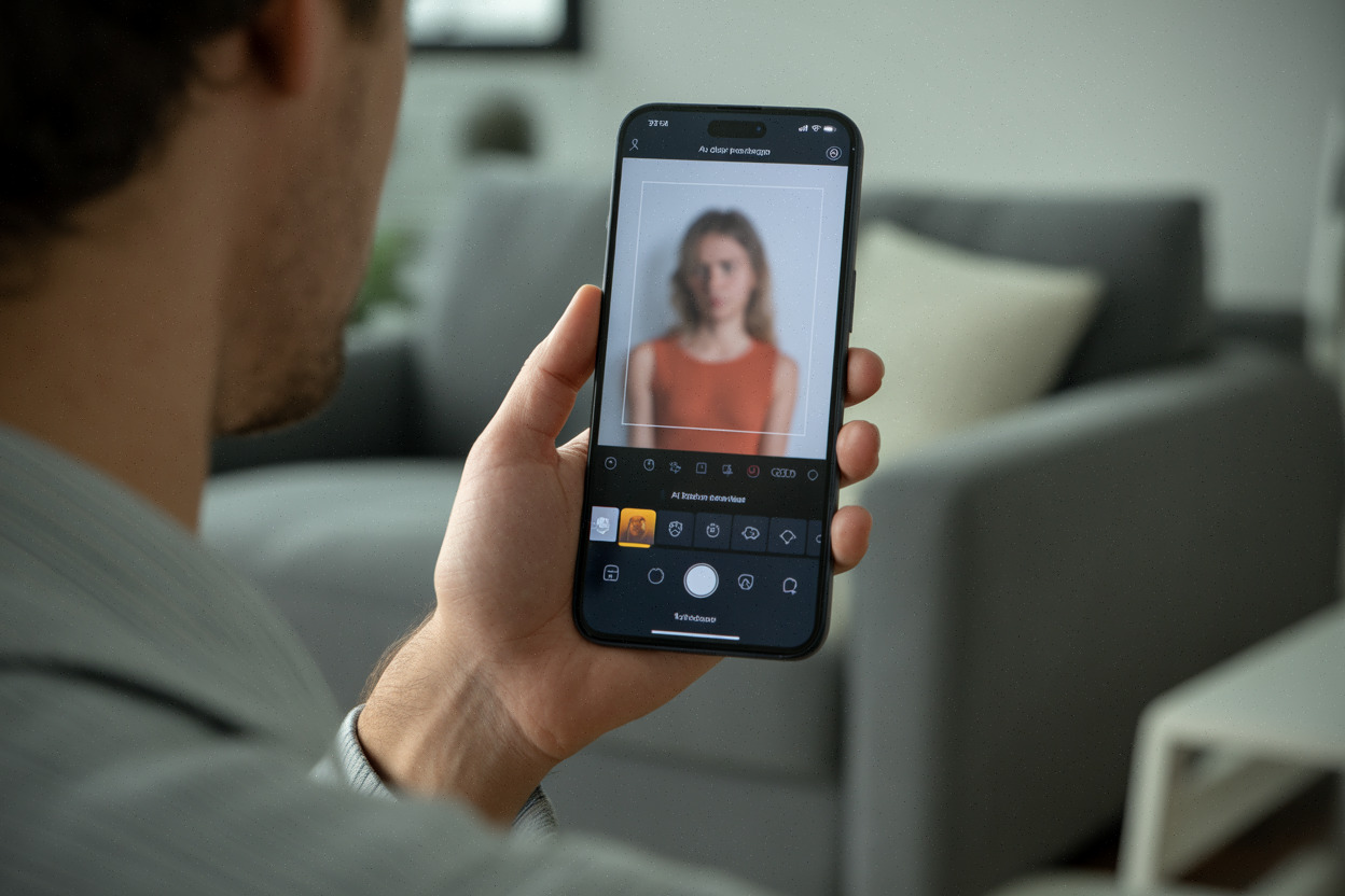 Retouche photo par IA avec suppression de personne sur smartphone