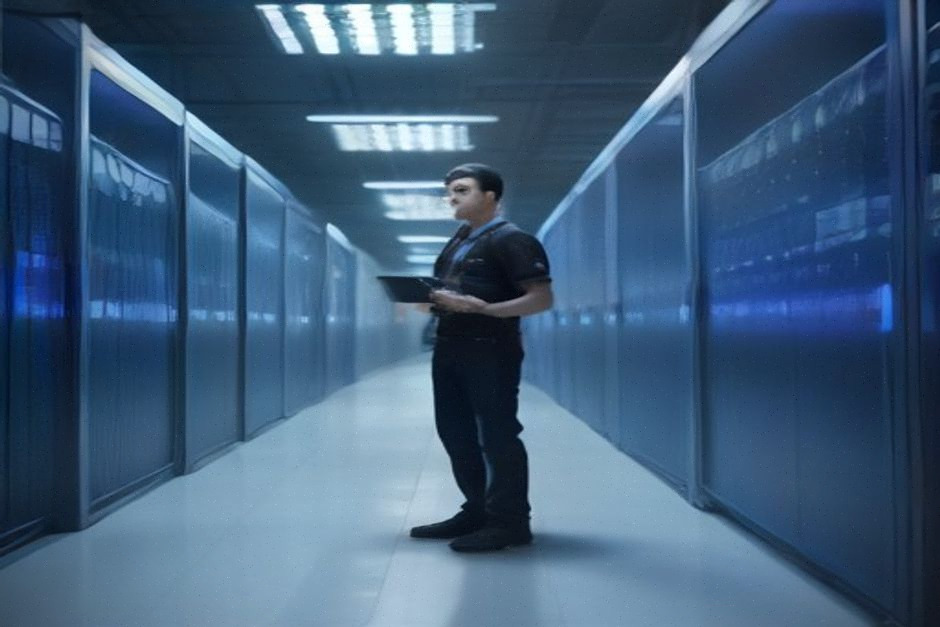 Technicien dans un centre de données cloud lié à Azure