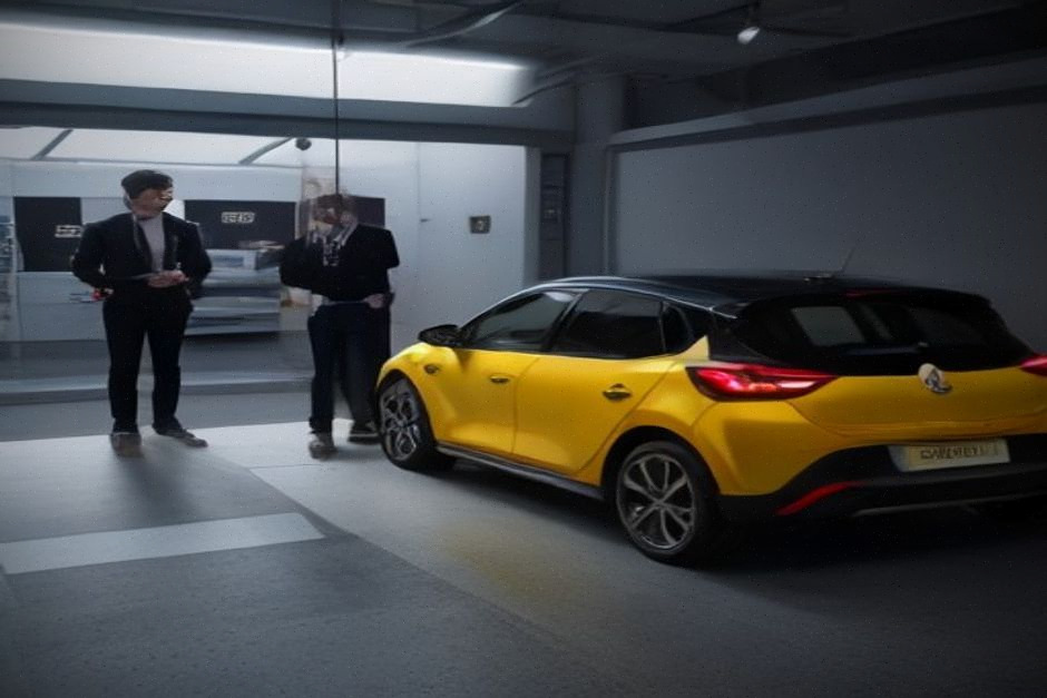 Acheteurs découvrant une Renault 5 E-Tech en concession française